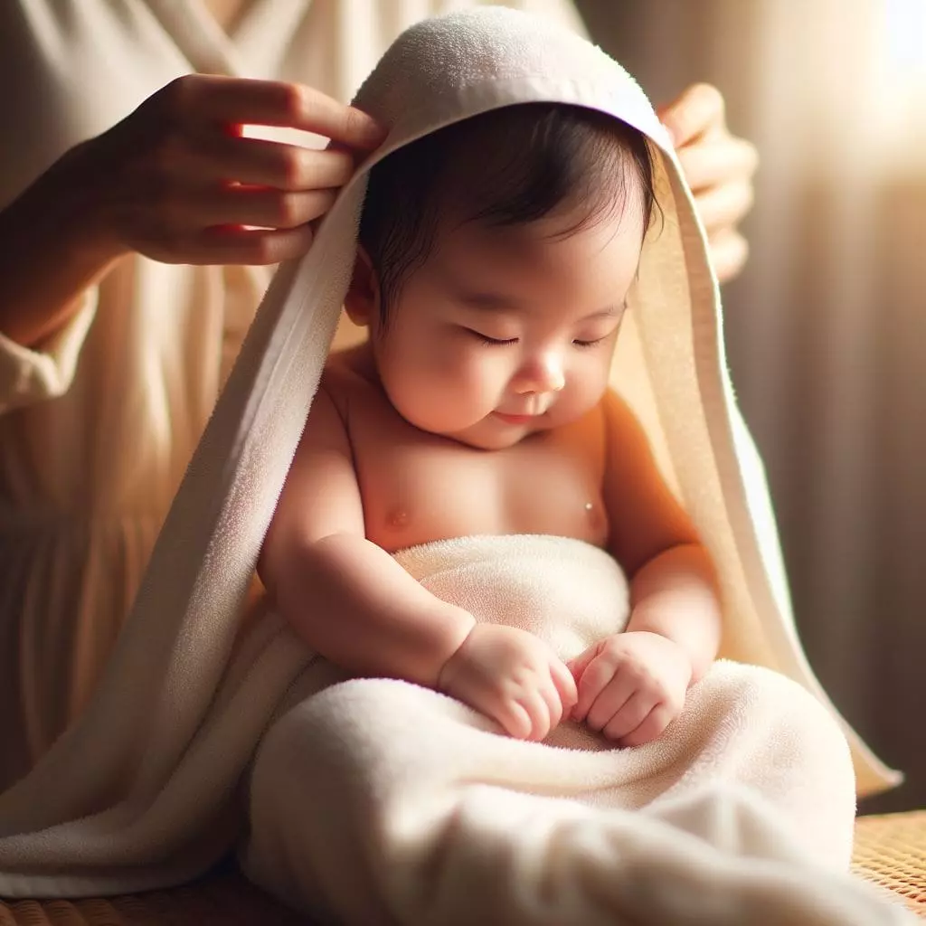 Bebê envolto em uma toalha